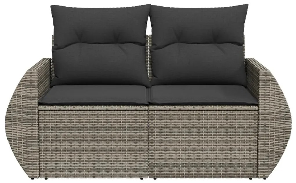 2 személyes szürke polyrattan kerti kanapé párnával