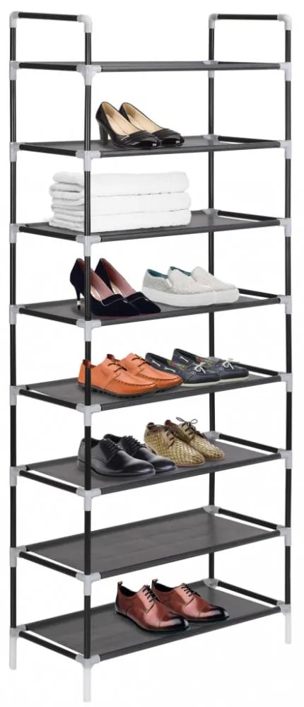 8 polcos fekete fém/nemszőtt kelme cipőtartó