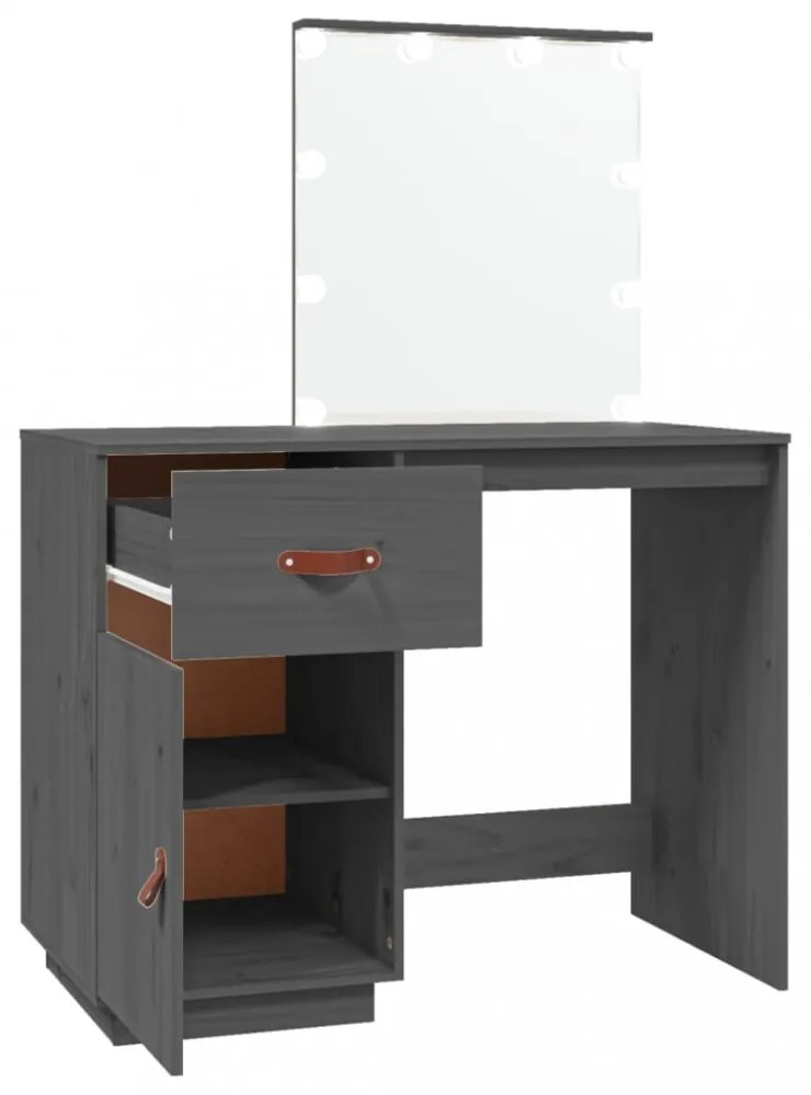 szürke tömör fenyőfa fésülködőasztal LED-del 95 x 50 x 133,5 cm