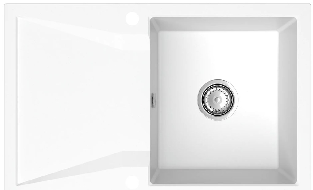 Mosogató Minőségi Obszidián, konyhai gránit mosogató 790x500x210 mm + króm szifon, fehér, SKQ-OBS.W.1KDO.X