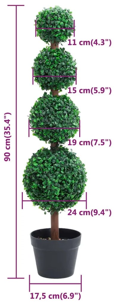 zöld gömbalakú cserepes műpuszpáng 90 cm