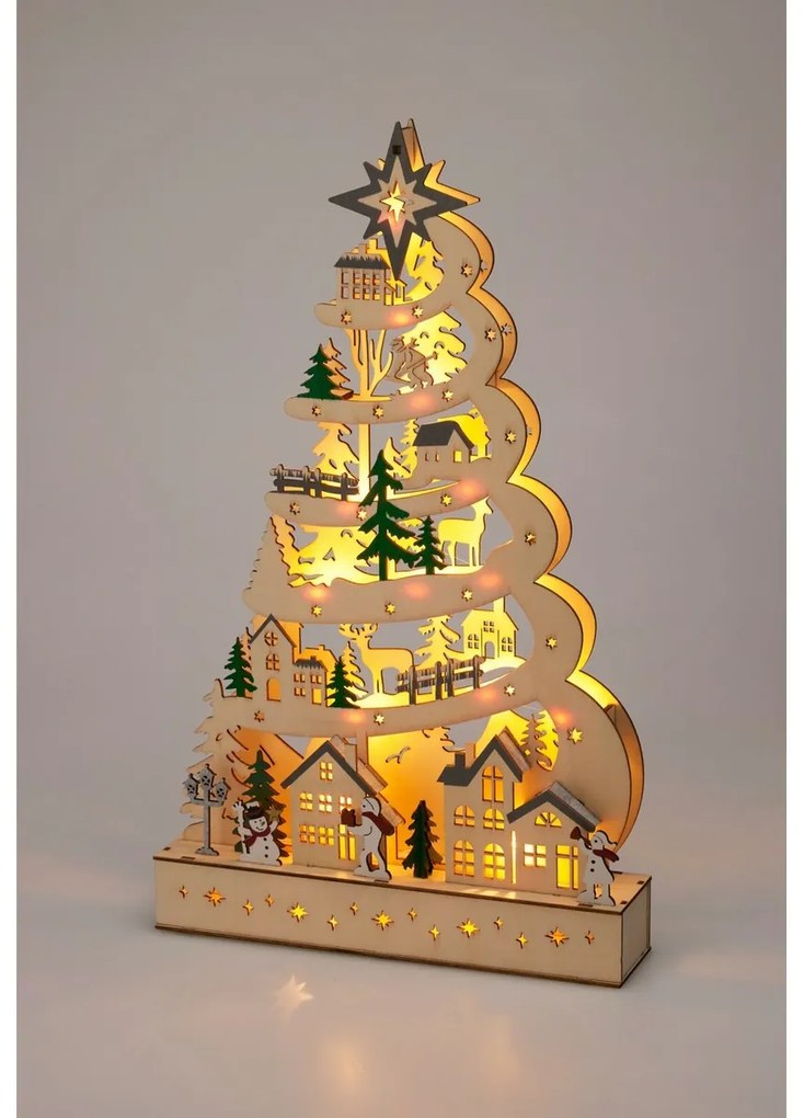 Karácsonyi világító fa, 15 LED, 27x6x 45cm, fa