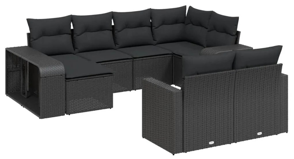 vidaXL 10 részes fekete polyrattan kerti ülőgarnitúra párnákkal