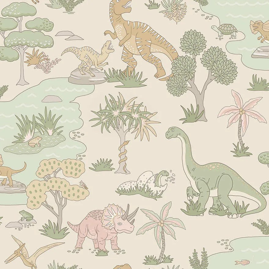 Holden Decor Adventure Awaits Dino Zoo lila-rózsaszín dínós papír tapéta – 14013