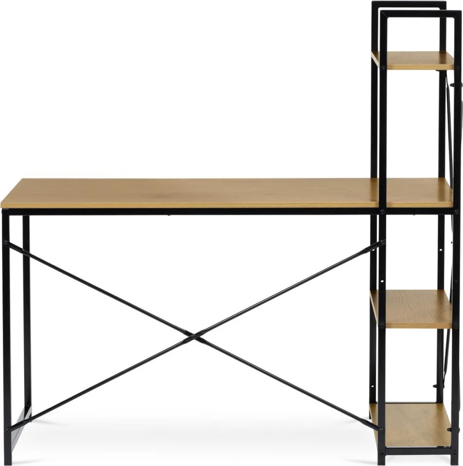 Polcos íróasztal, MDF, tölgy dekor, fekete fém GD-520