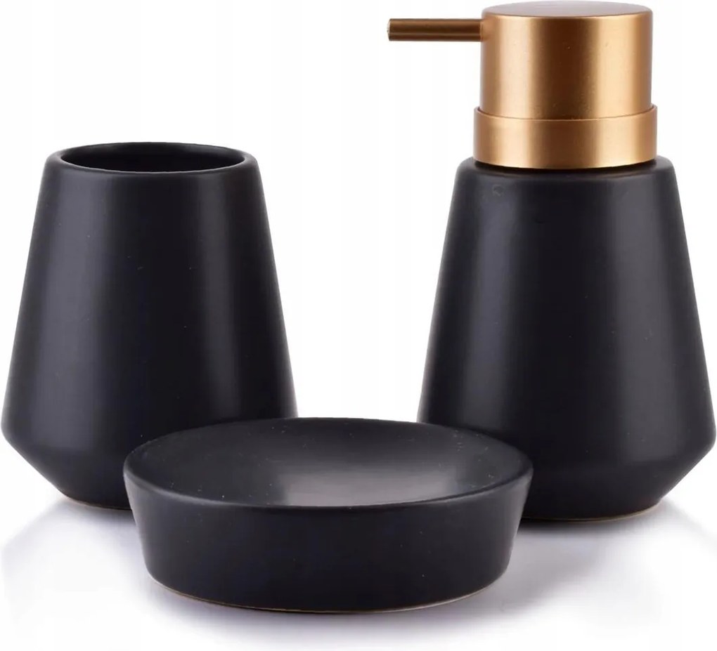 Fürdőszobai kiegészítő szett fekete-arany 3 részes