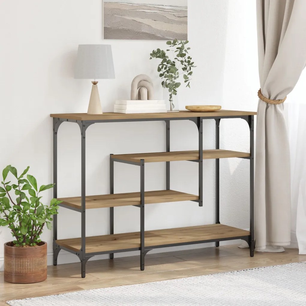 Konzolasztal Mesteri Tölgy 100x35x75 cm Műanyag Fa és Acél