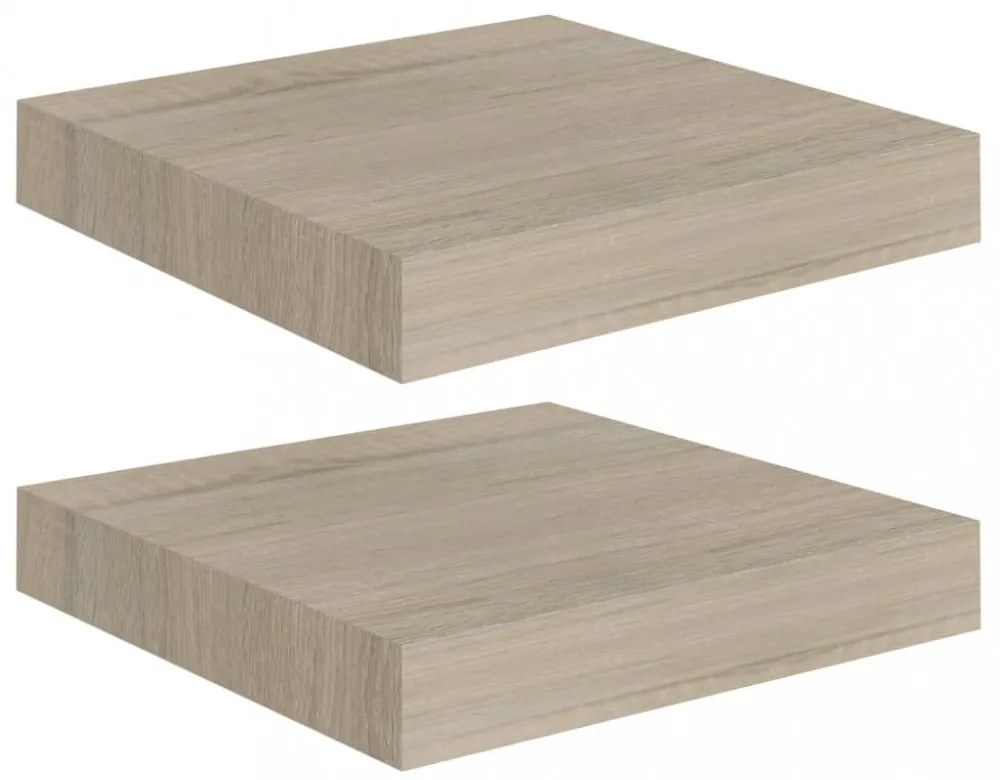2 db tölgyszínű MDF lebegő fali polc 23 x 23,5 x 3,8 cm