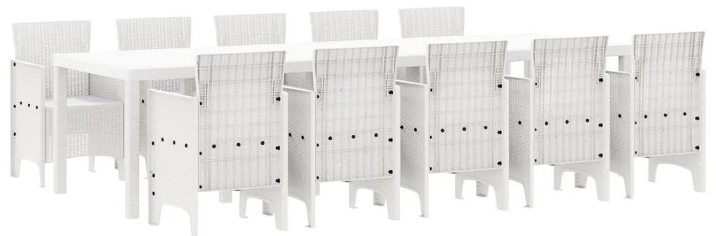 11 Darabos Kert Étkezőszett Fehér Poli Rattan, Kert Asztal Fehér 150x100x73 cm Poli Rattan, Kert Székek 2 db Fehér Poli Rattan, Kert Székek 4 db Fehér Poli Rattan