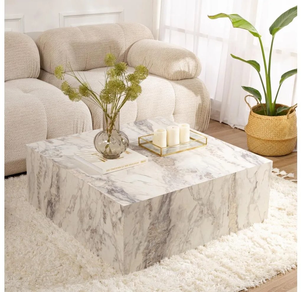 PRIZMA dohányzóasztal 35x90 cm, márványhatású dekor