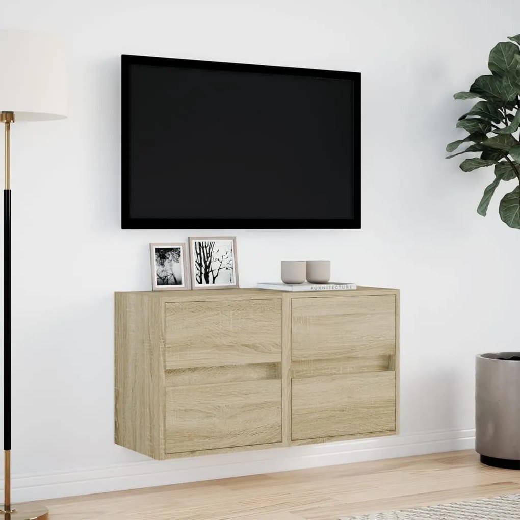 2 db sonoma tölgy színű fali TV-szekrény LED-del 41x31x45 cm