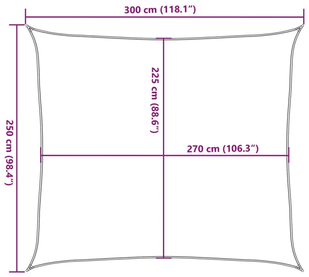 tópszínű HDPE napvitorla 160 g/m² 2,5 x 3 m