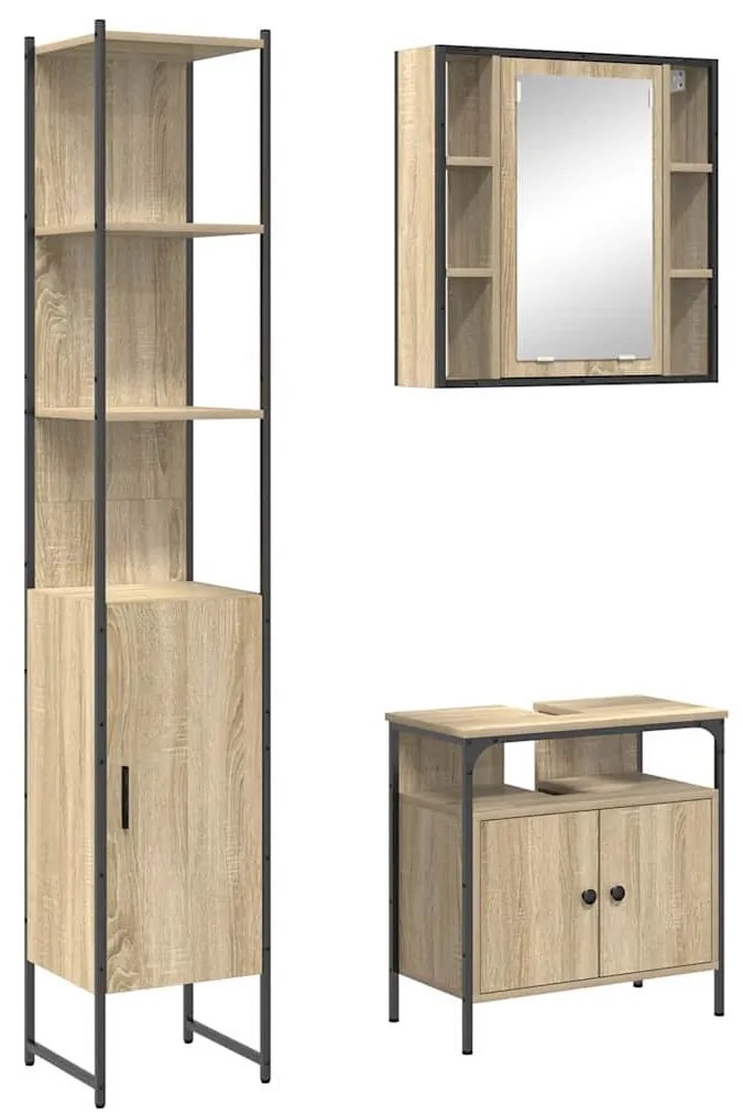 Fürdőszoba bútor szett 3 pcs sonoma tölgy 33 x 33 x 185.5 cm