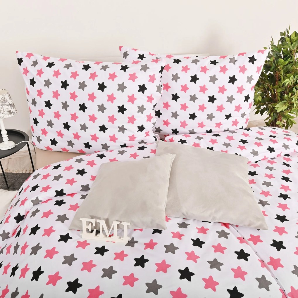 EMI Csillagok rózsaszínű gyermek pamut ágyneműhuzat: Gyermek készlet 1x (130x90) + 1x (65x45) cm