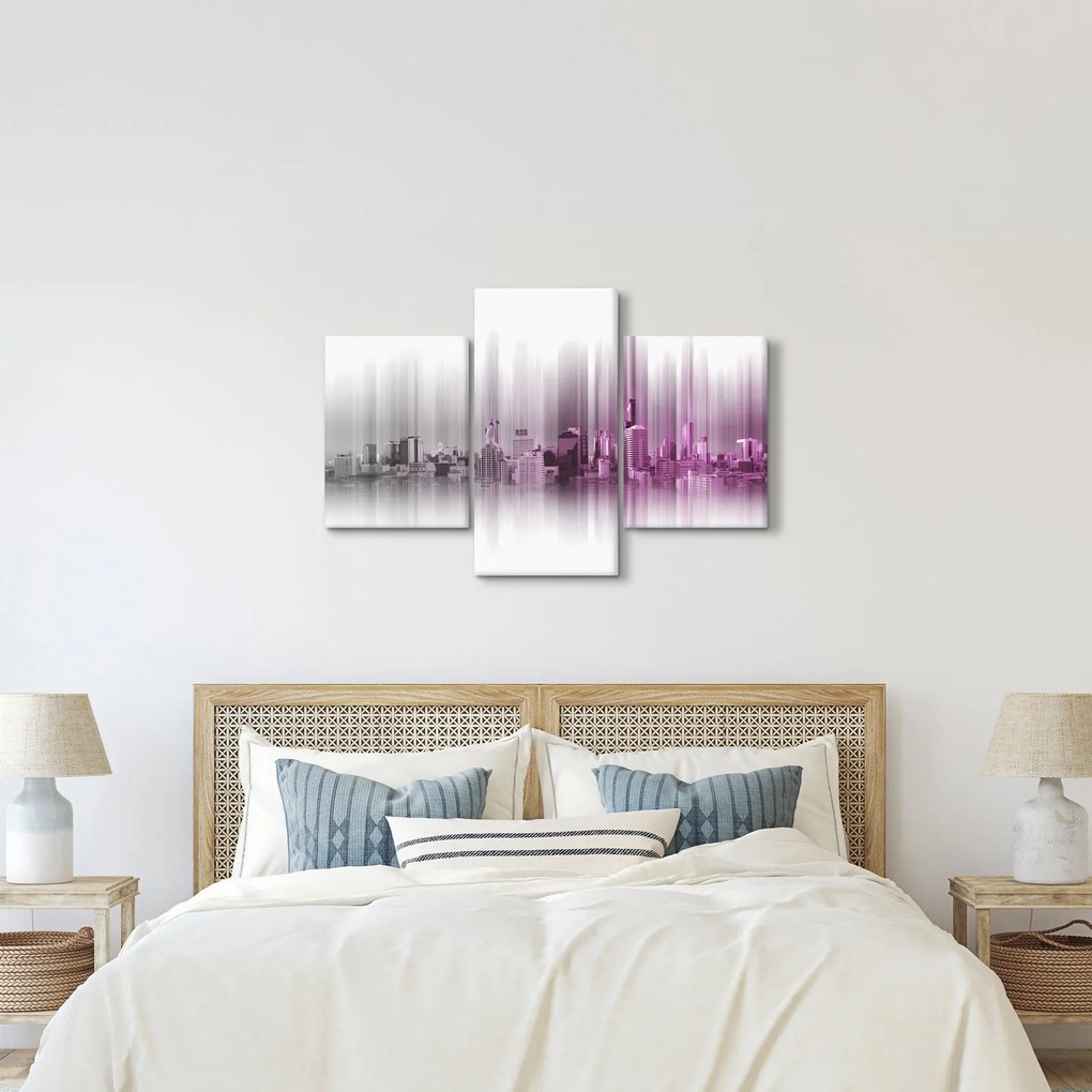 Kép - Panoráma a városra, rózsaszín-szürke (90x60 cm)