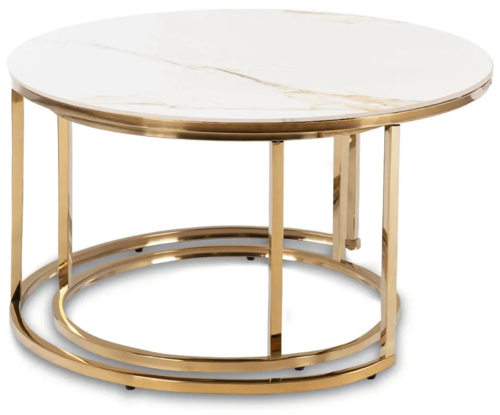 Zestaw Stolików MILANO Biały márvány/Arany