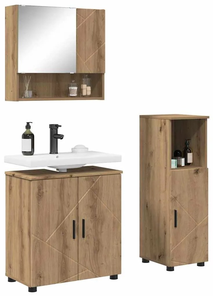 Fürdőszoba bútor szett 3 pcs kézműves tölgy 61 x 35 x 64 cm