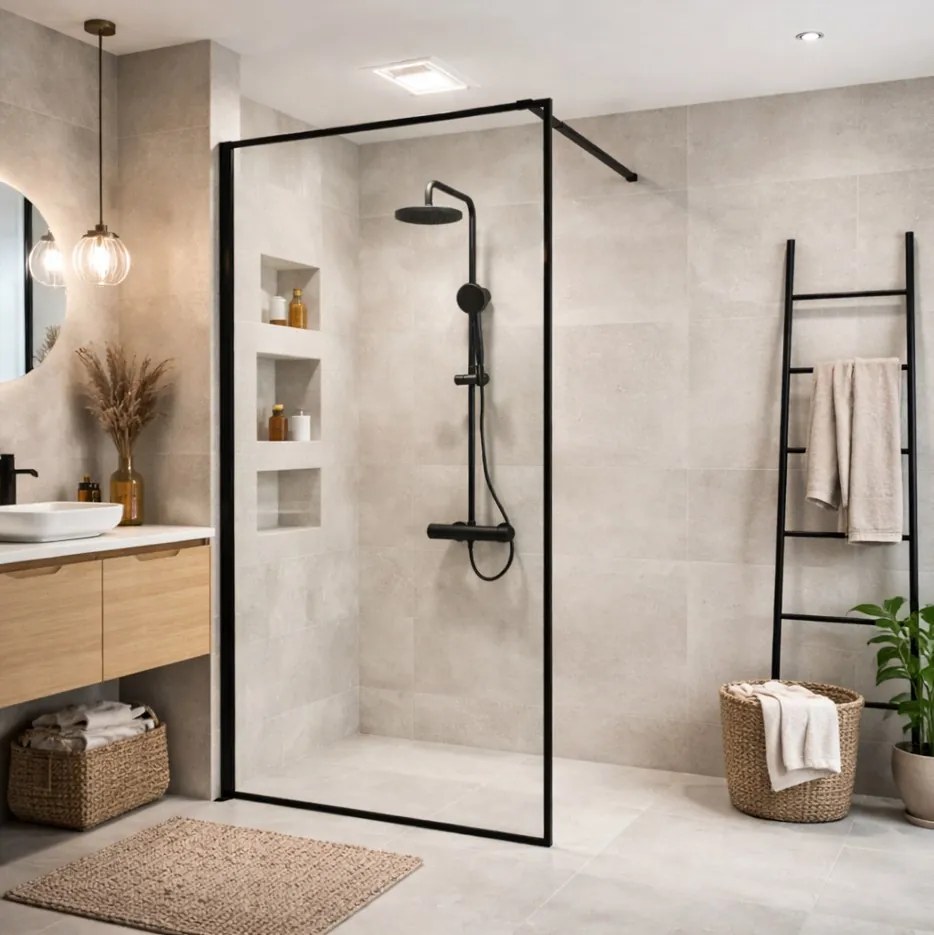 Erga Paris, Beépíthető zuhanykabin 120x200 cm, fekete keretben, 8 mm-es átlátszó üveg, fekete profil, ERG-V02-PARIS-120x200-BF