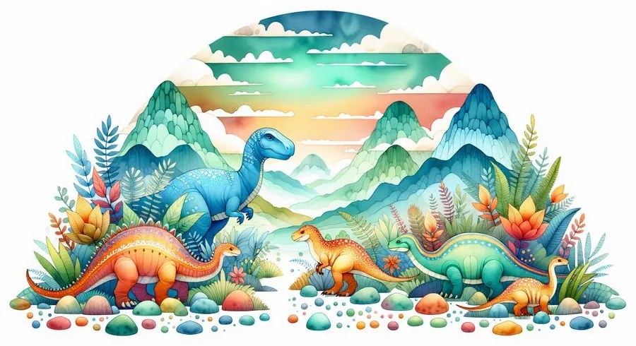 Kép színes dinoszauruszok a hegyekben