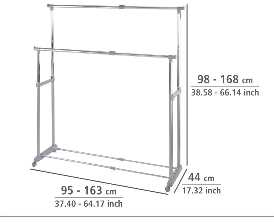 Szürke fém teleszkópos-gurulós ruhatartó állvány Twin – Wenko
