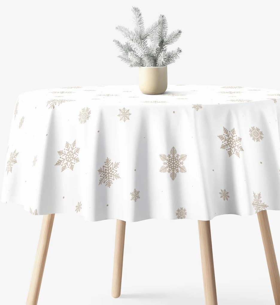 Goldea kör alakú pamut terítő - hópelyhek fehéren Ø 160 cm