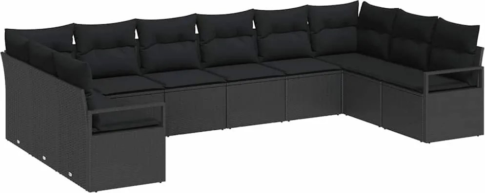 vidaXL Kanapé Szett párnával 10 pcs Fekete polirattan