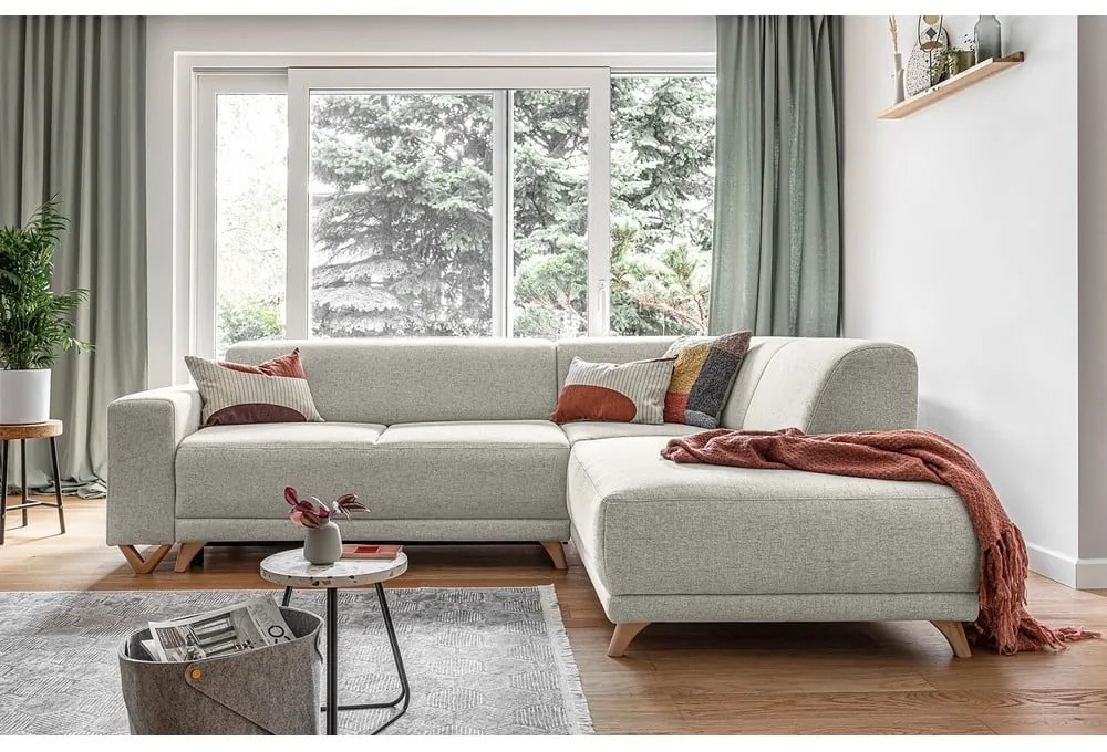 Bézs kinyitható-tárolóhelyes sarokkanapé (jobb oldali-L alakú) Classy Sophie – Miuform