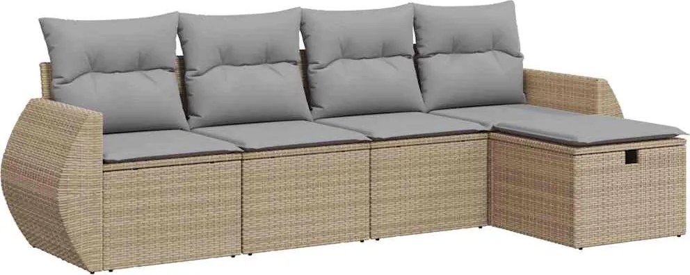 vidaXL 5 részes bézs polyrattan kerti ülőgarnitúra párnákkal