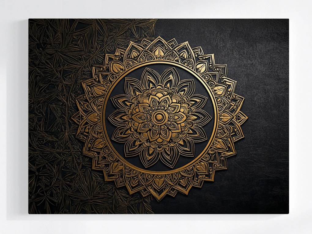 Vászonkép Canvas Mandala Fekete Arany Harmónia Wellbeing Zen 100x75
