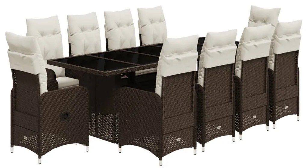 11 részes barna polyrattan kerti bisztrógarnitúra párnákkal
