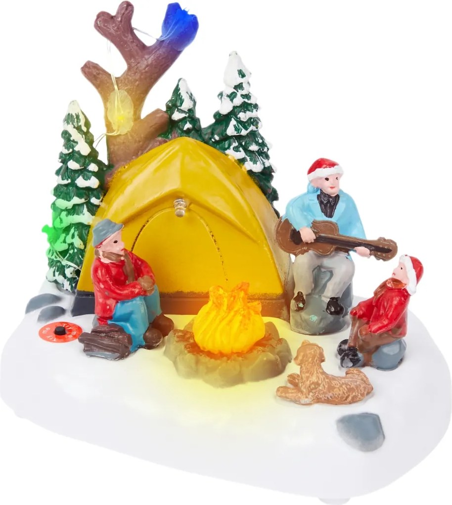 Falu Karácsonyi Jelenet Mágikus Village Led Emberek A Tábortűznél Kemping