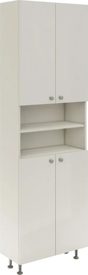 Zaria 4 ajtós fürdőszobai magasszekrény, Fényes fehér / Fehér, MDF, 60 x 27 x 190 cm