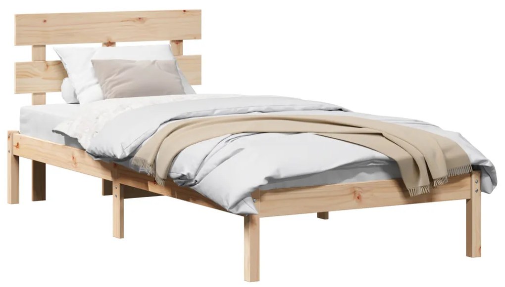 vidaXL Ágykeret fejtámlával Barna 90 x 190 cm Tömör fenyőfa