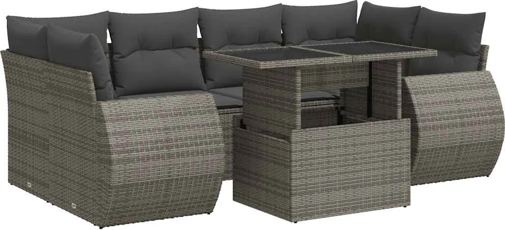 vidaXL 7 részes szürke polyrattan kerti ülőgarnitúra párnákkal