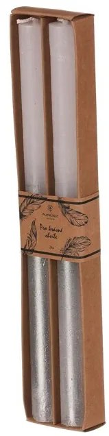 Kúpos gyertya szett, fehér/ezüst, 2 db, para fín