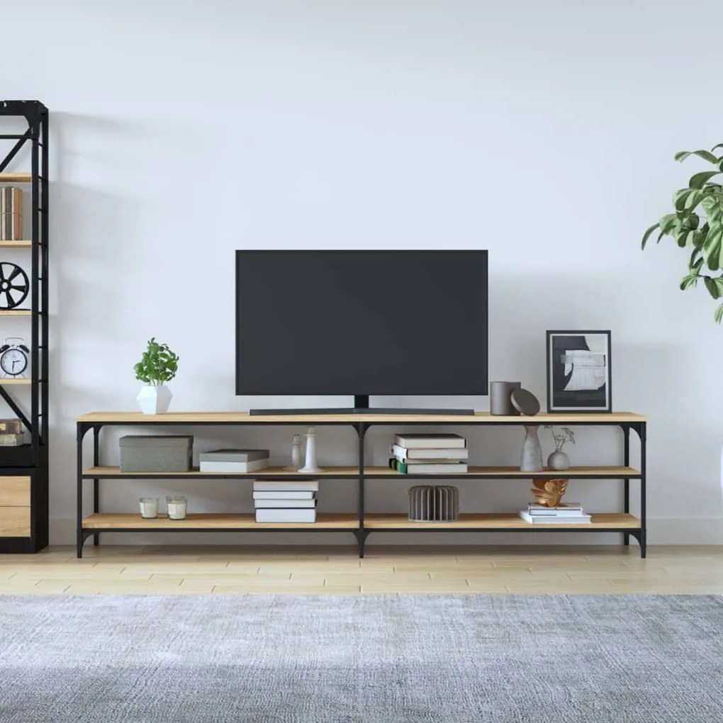 sonoma tölgyszínű szerelt fa és fém TV-szekrény 200x30x50 cm