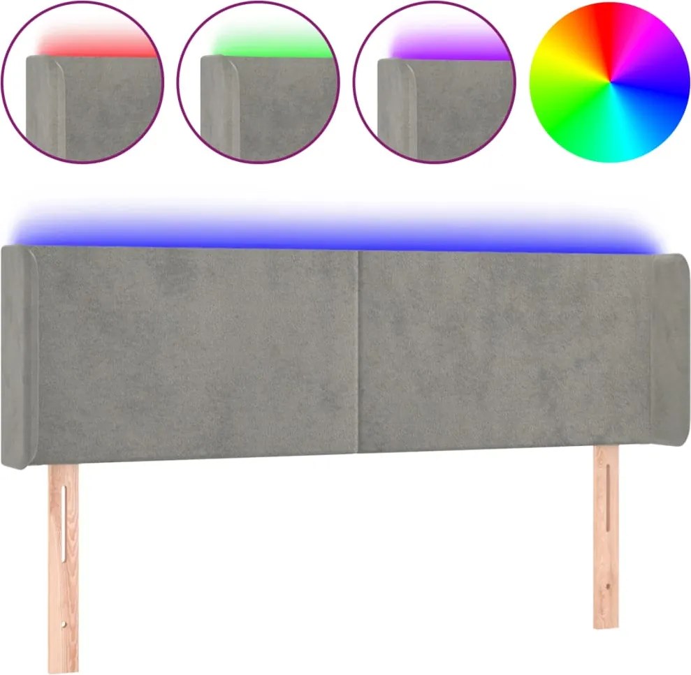 vidaXL világosszürke bársony LED-es fejtámla 147 x 16 x 78/88 cm