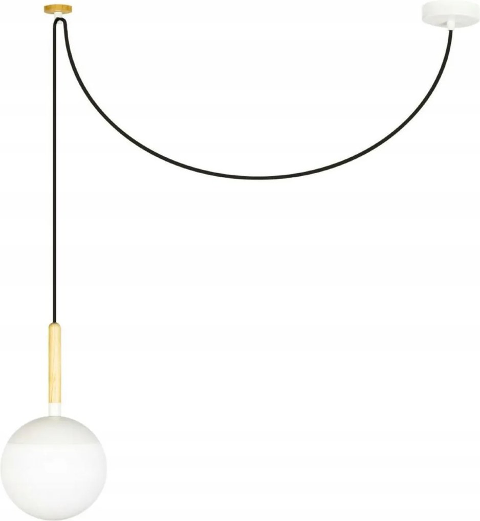 Faro Mine Glass függeszték fehér, fa, opálüveg, E27, 4m kábel