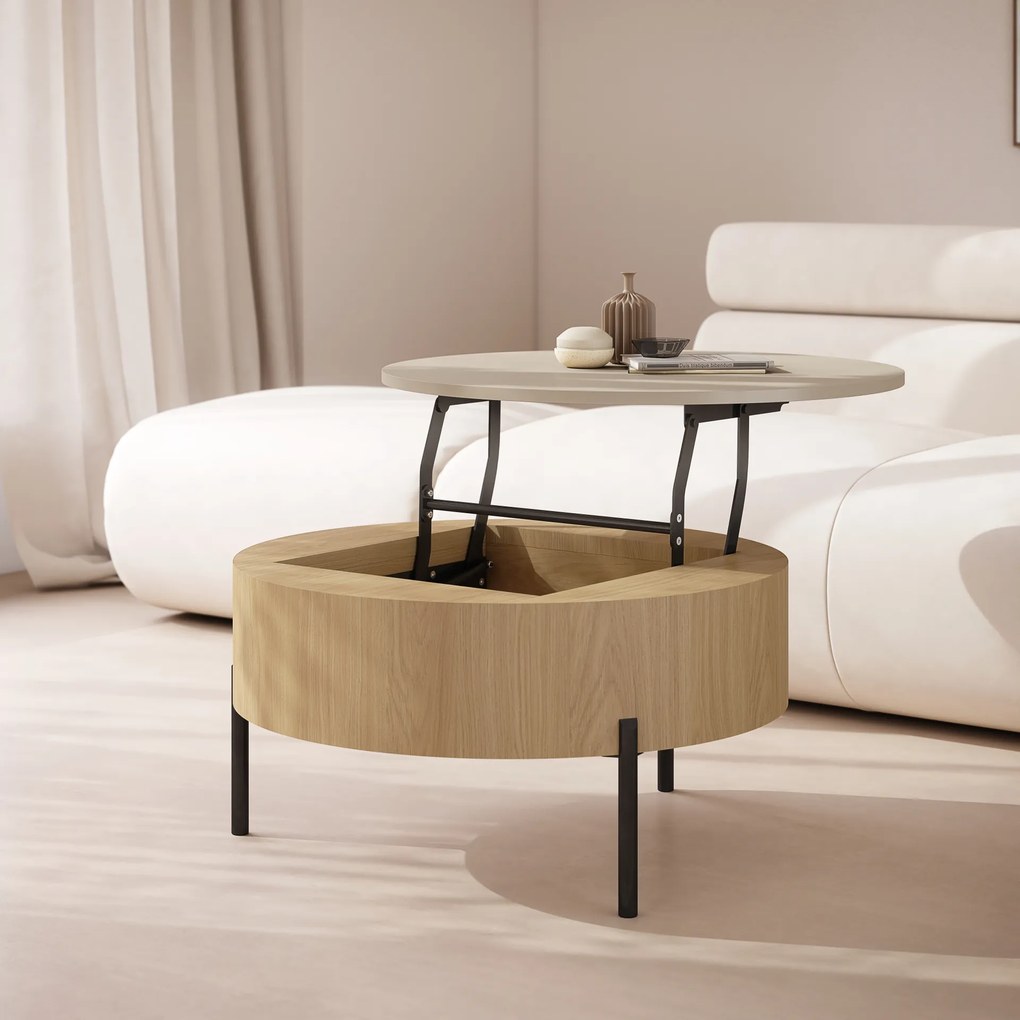 Mazzoni FRIDA Bézs (Pezsgőszínű) / Oasis Tölgy – MODERN DOHÁNYZÓASZTAL FELHAJTHATÓ LAPPAL ÉS TÁROLÓVAL