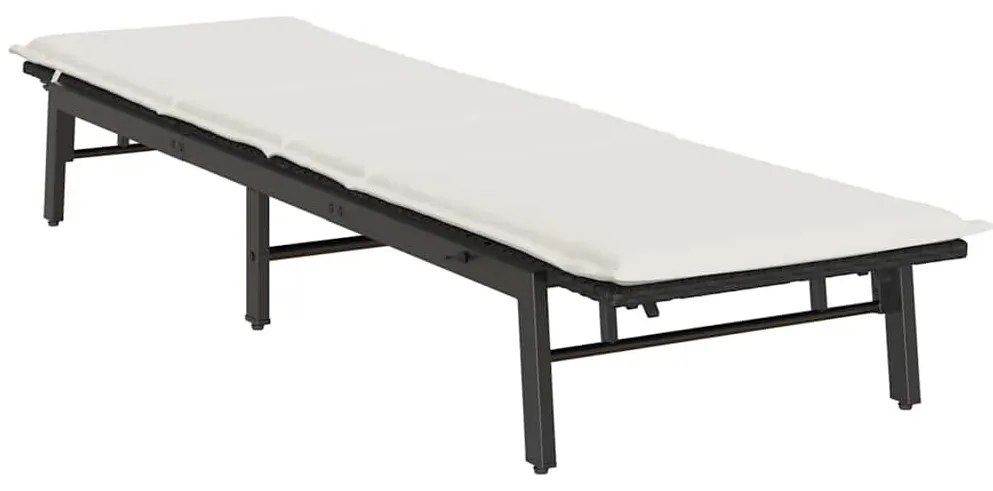 Fekete polyrattan napozóágy párnával