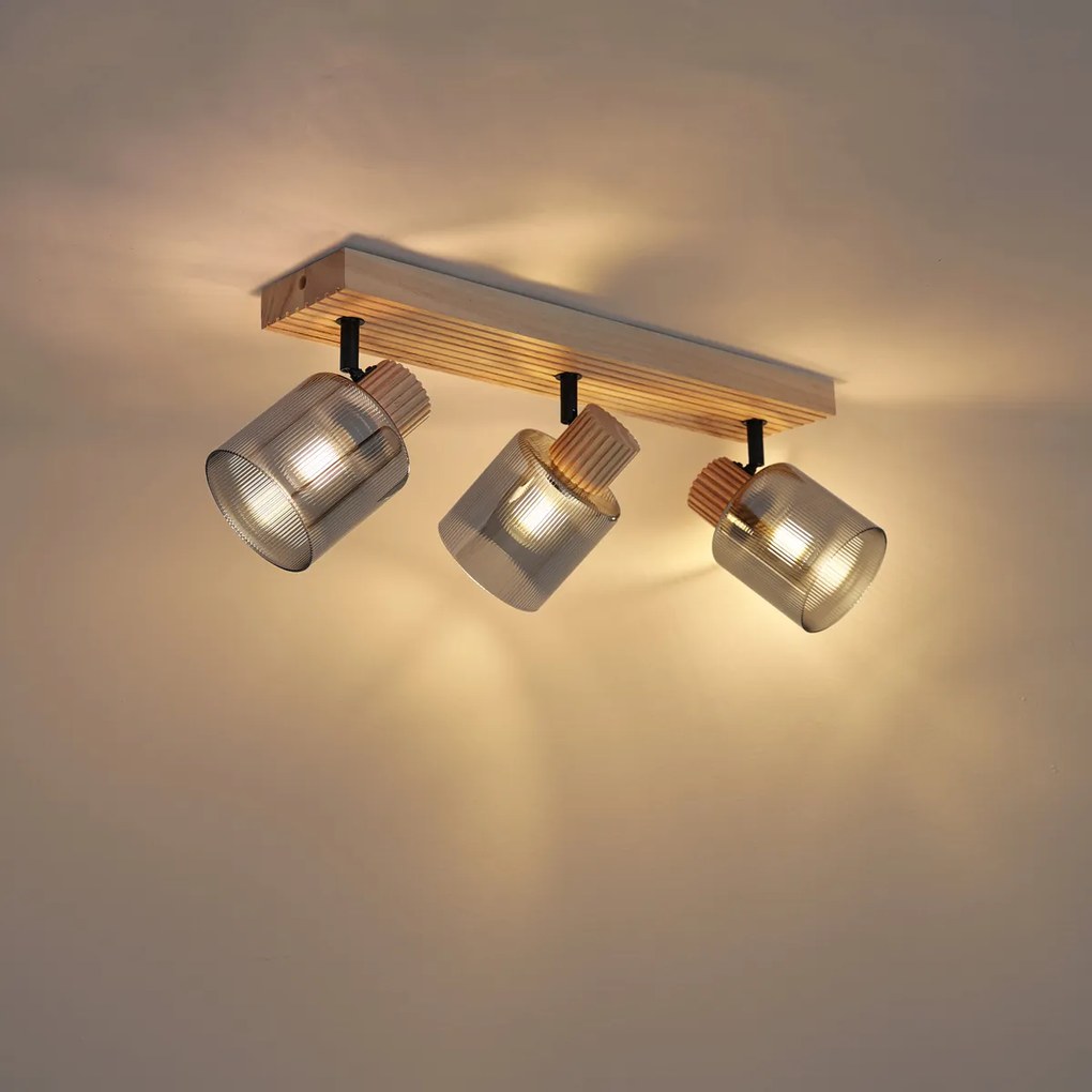 Modern spotlámpa fa füstüveggel 3-lámpás forgatható és dönthető - Gracy