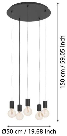 Eglo 390267 - Csillár zsinóron HUEBRO 5xE27/40W/230V fekete
