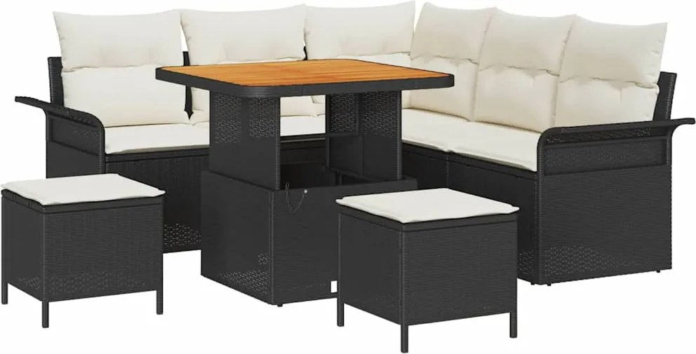 vidaXL Kerti Kanapé Szett párnával tárolóval 8 pcs Fekete és Krém