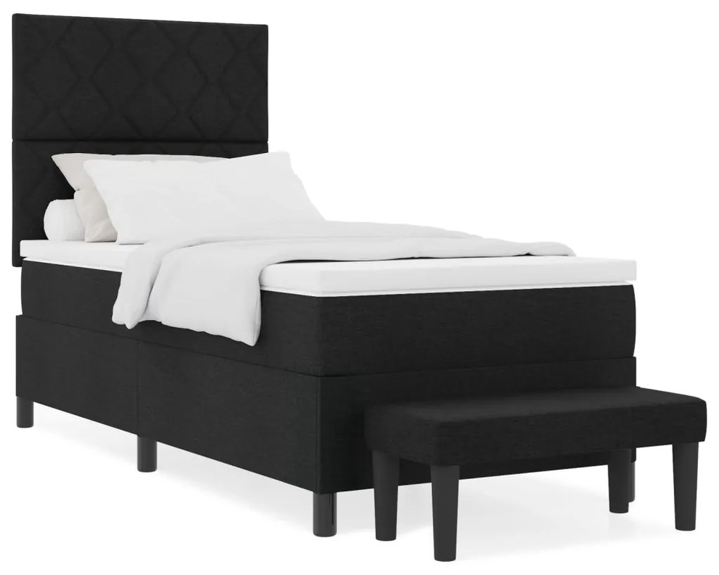Boxspring ágy matraccal és padra Fekete 100x200 cm Szövet