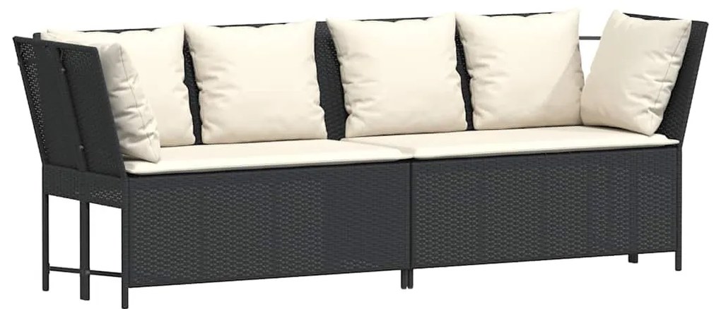 Fekete polyrattan kerti kanapé párnákkal