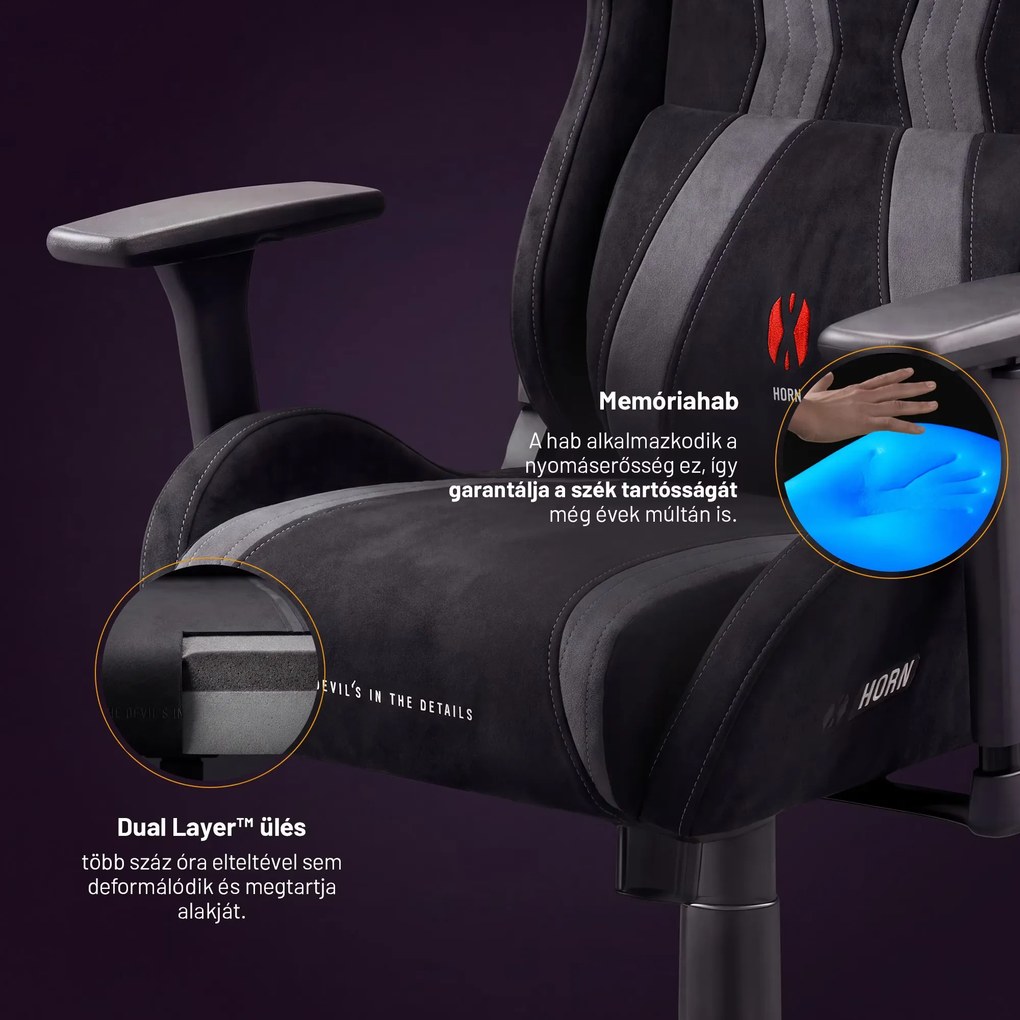 Gamer szék szövet fekete Normal Size: Diablo X-Horn 2.0 Burned Black