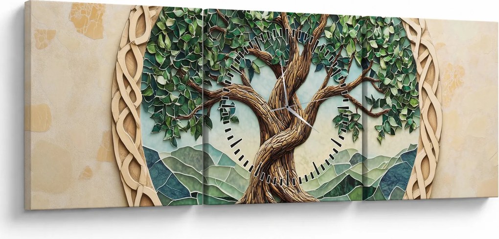 Kép – Fonott életfa (órával) (90x30 cm)