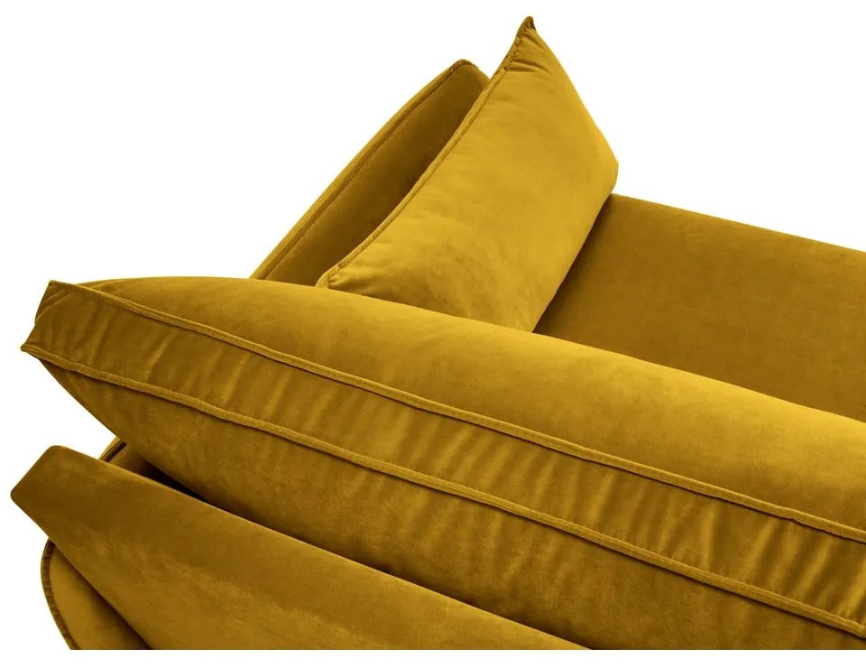 Lento sárga bársony kanapé fekete lábakkal, 198 cm - Kooko Home
