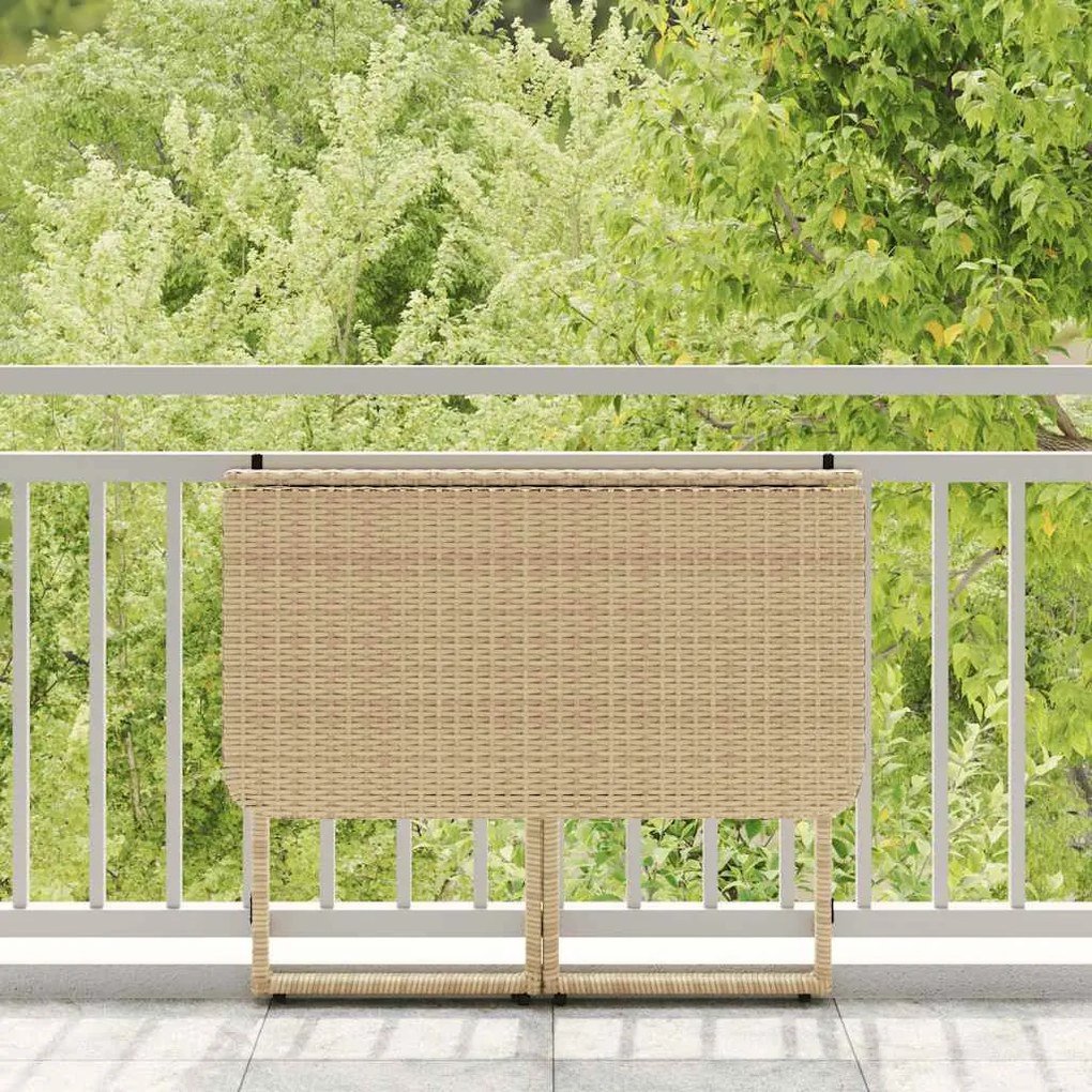 bézs polyrattan összecsukható kerti asztal 90x51x75 cm