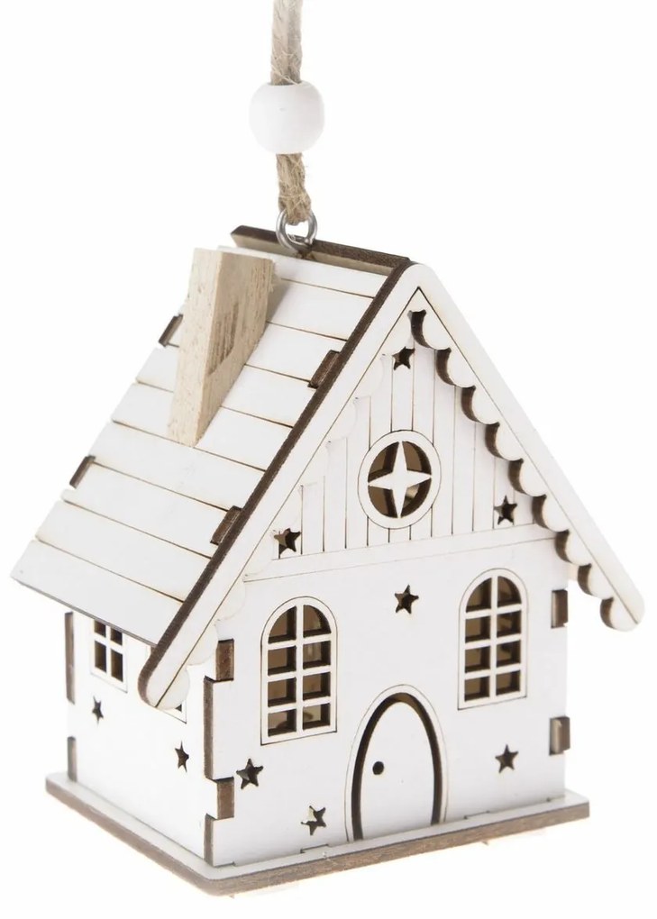 Star house karácsonyi LED függő dekoráció fehér, 7,5 x 8 x 5 cm